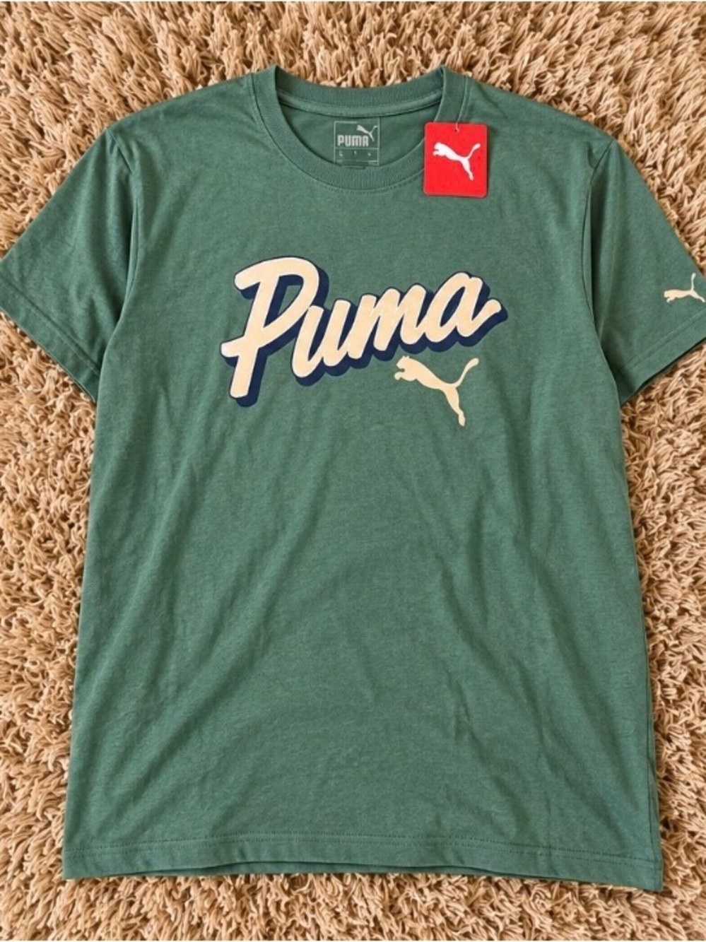 Puma Green Short Sleeve Script Logo Tee